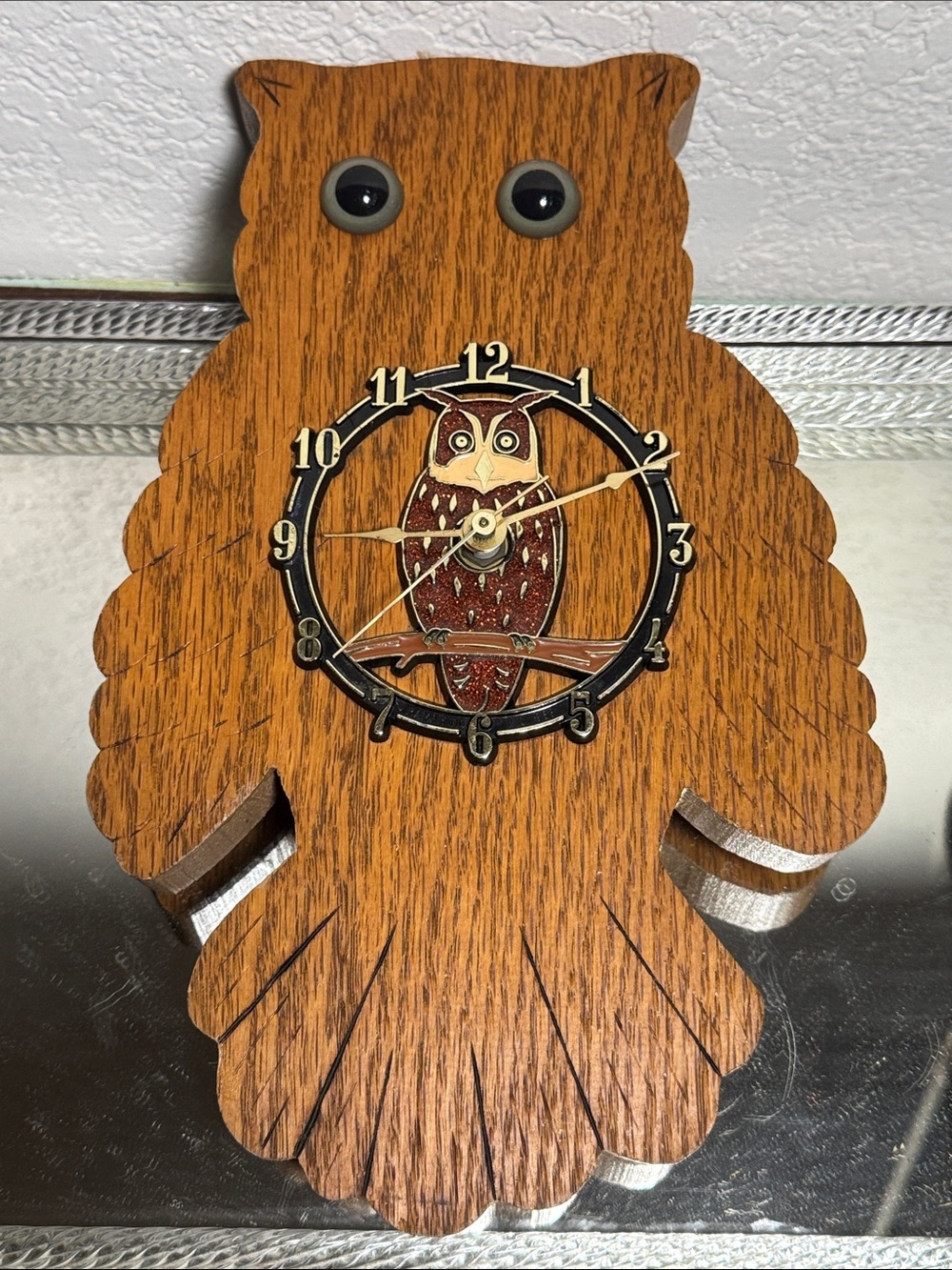 Vintage Handmade Wooden Owl Wall Clock